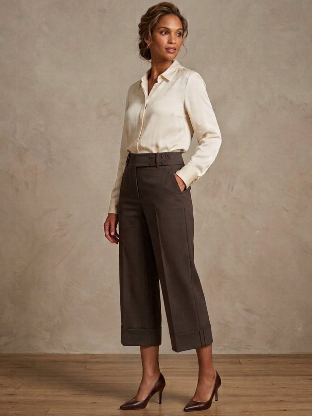 NWT Larry Levine Stretch Chocolate Brown Career Crop Pants Size 6